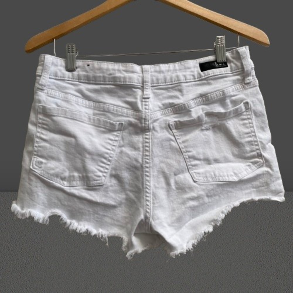 Kut from the Kloth Jane High Rise White Denim Shorts Frayed‎ Hem Size 6 - Picture 3 of 5
